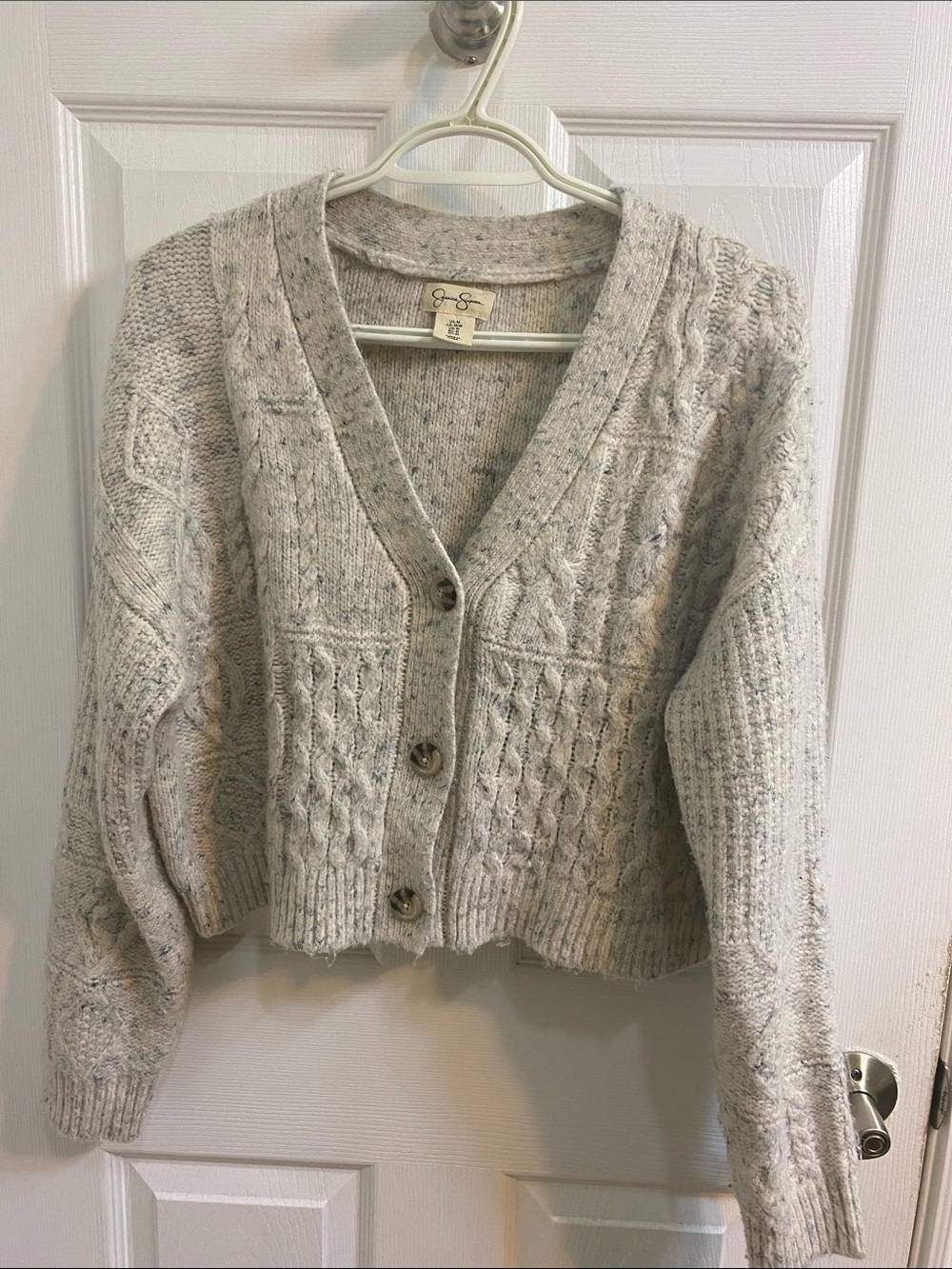 Jessica Simpson Cable Knit Cropped Cardigan Grey Blue Size Medium Fall School